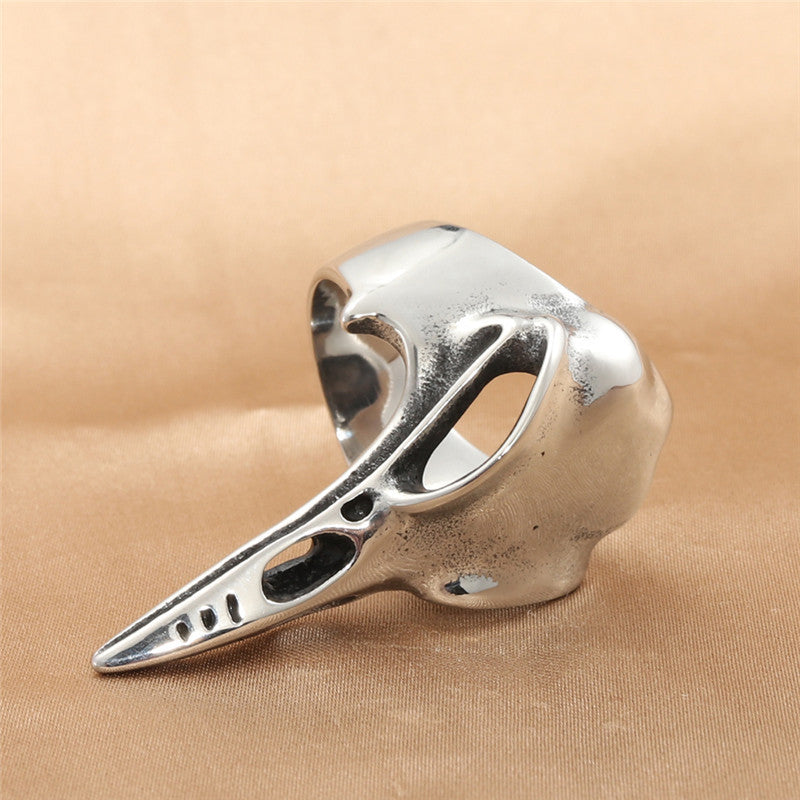 Retro Titanium Steel Skull Beak Ring for Men – Trendy Stainless Steel Animal Jewelry