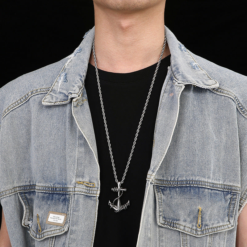 Pirate Anchor Skull Pendant for Men with Stainless Steel Chain