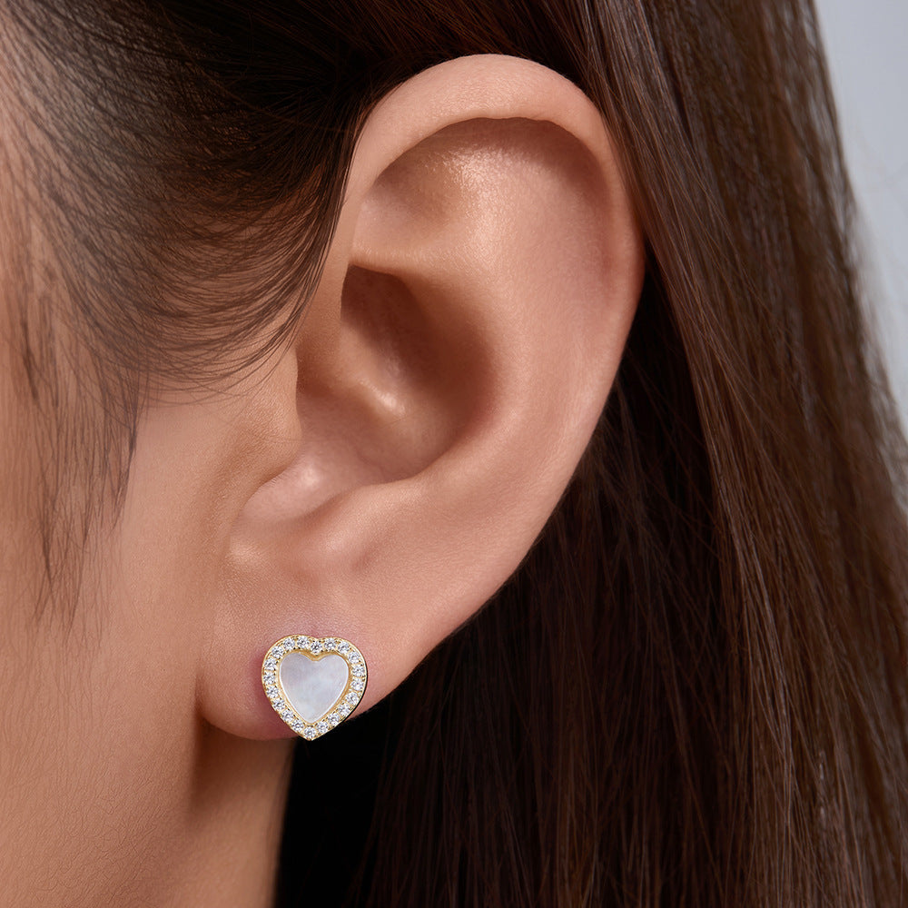 S925 Sterling Silver Peach Heart-Shaped Stud Earrings 'S And Versatile Zircon Love Earrings