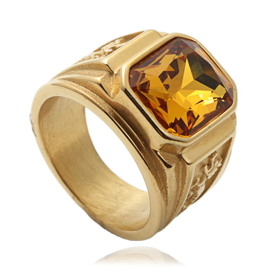 Titanium Steel Multi-Color Gemstone Dragon Ring for Stylish Men - Retro Punk Trendsetter