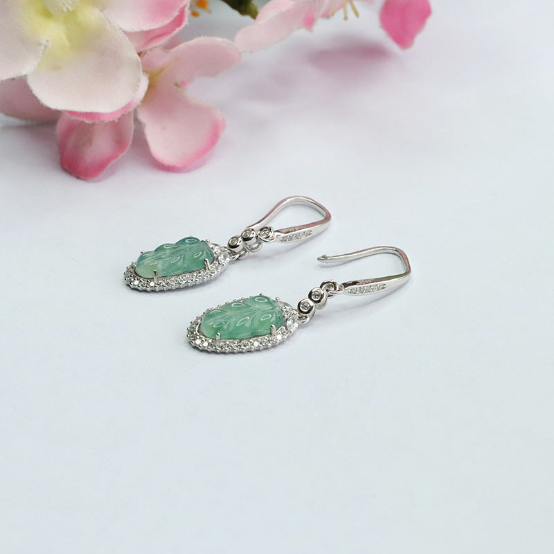 Icy Blue Jadeite Leaf 925 Silver Earrings