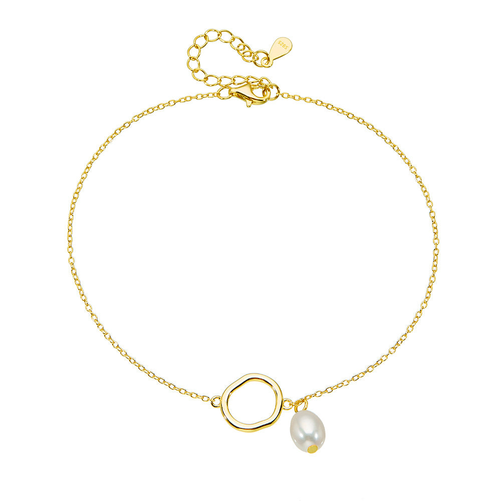 Europe And The United States 925 Sterling Silver Natural Pearl Anklet Cold Wind Bracelet