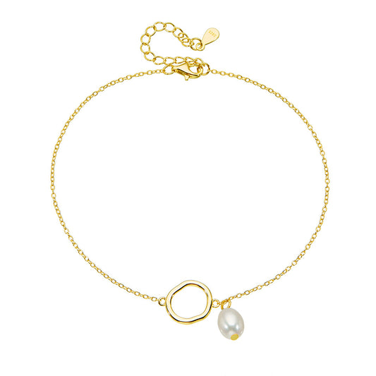 Europe And The United States 925 Sterling Silver Natural Pearl Anklet Cold Wind Bracelet