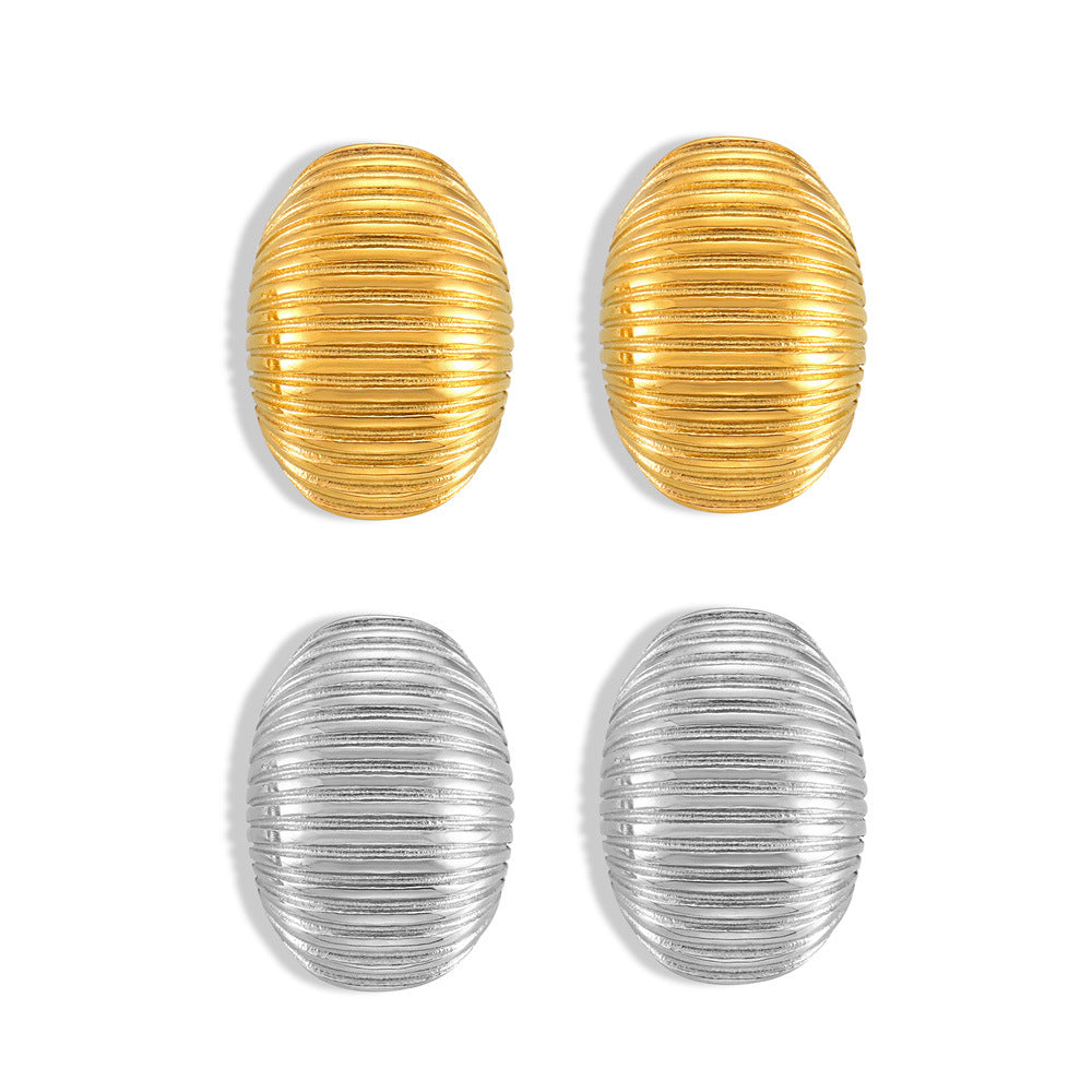 Elegant Titanium Steel Gold-Plated Stud Earrings with Multi-Layer Texture