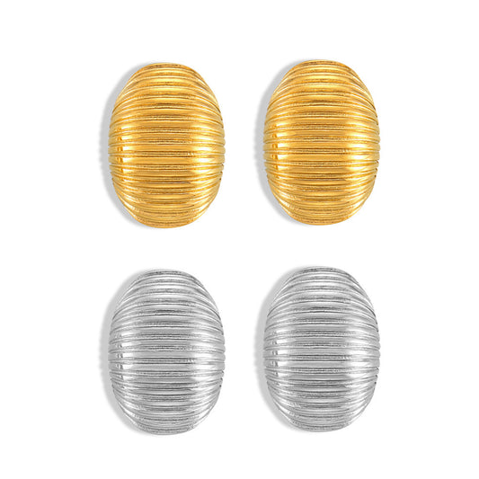 Elegant Titanium Steel Gold-Plated Stud Earrings with Multi-Layer Texture