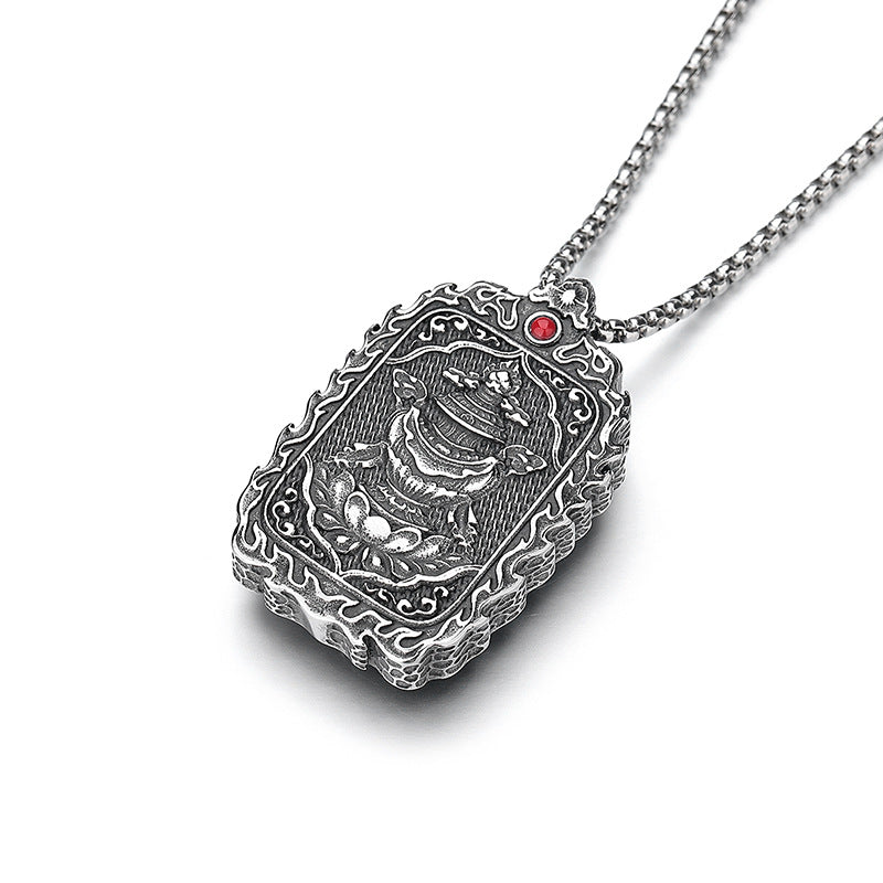 Steel Necklace – Elegant Thangka Zodiac Guardian Amulet