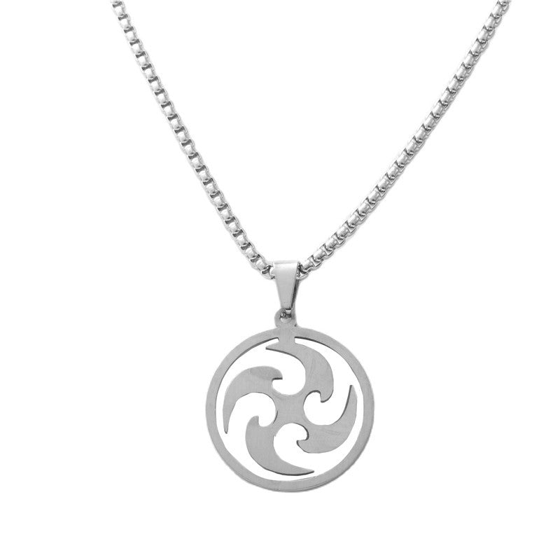 Stylish Retro Titanium Steel Hollow Pendant Necklace for Men - Trendy Fan Blade Design