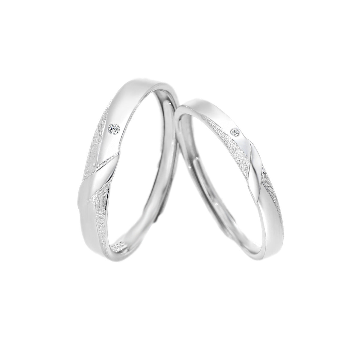 Planderful Jewelry Sterling Silver Couple Ring With Zircon Twill Pattern Valentine Gift Adjustable Band
