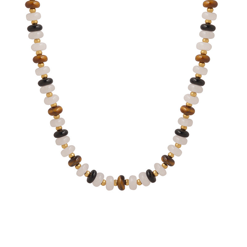 Bohemian Elegance Handcrafted Necklace with White Jade and Tiger's Eye Stone