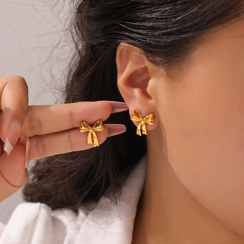 Elegant Korean Bow Design Gold-Plated Earrings
