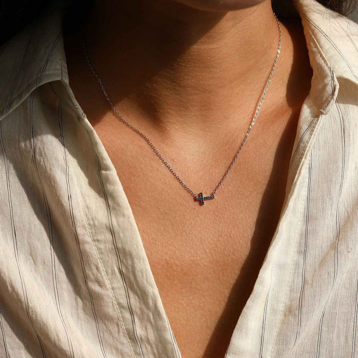 925 Sterling Silver Blue Cross Necklace