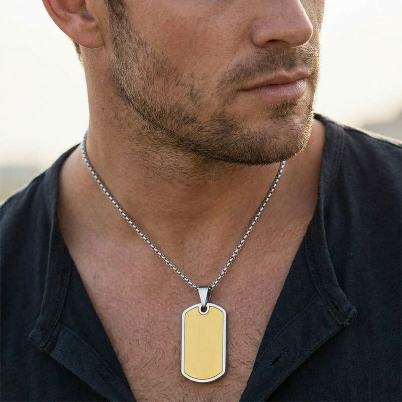 Stainless Steel Men's Army Brand Pendant, Vacuum Electroplating Sand Surface Dog Brand Titanium Necklace