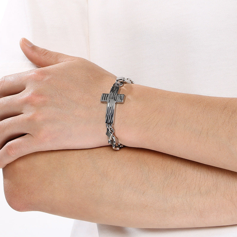 American Titanium Steel – Hammer Cross Texture Stainless Steel Men's Bracelet