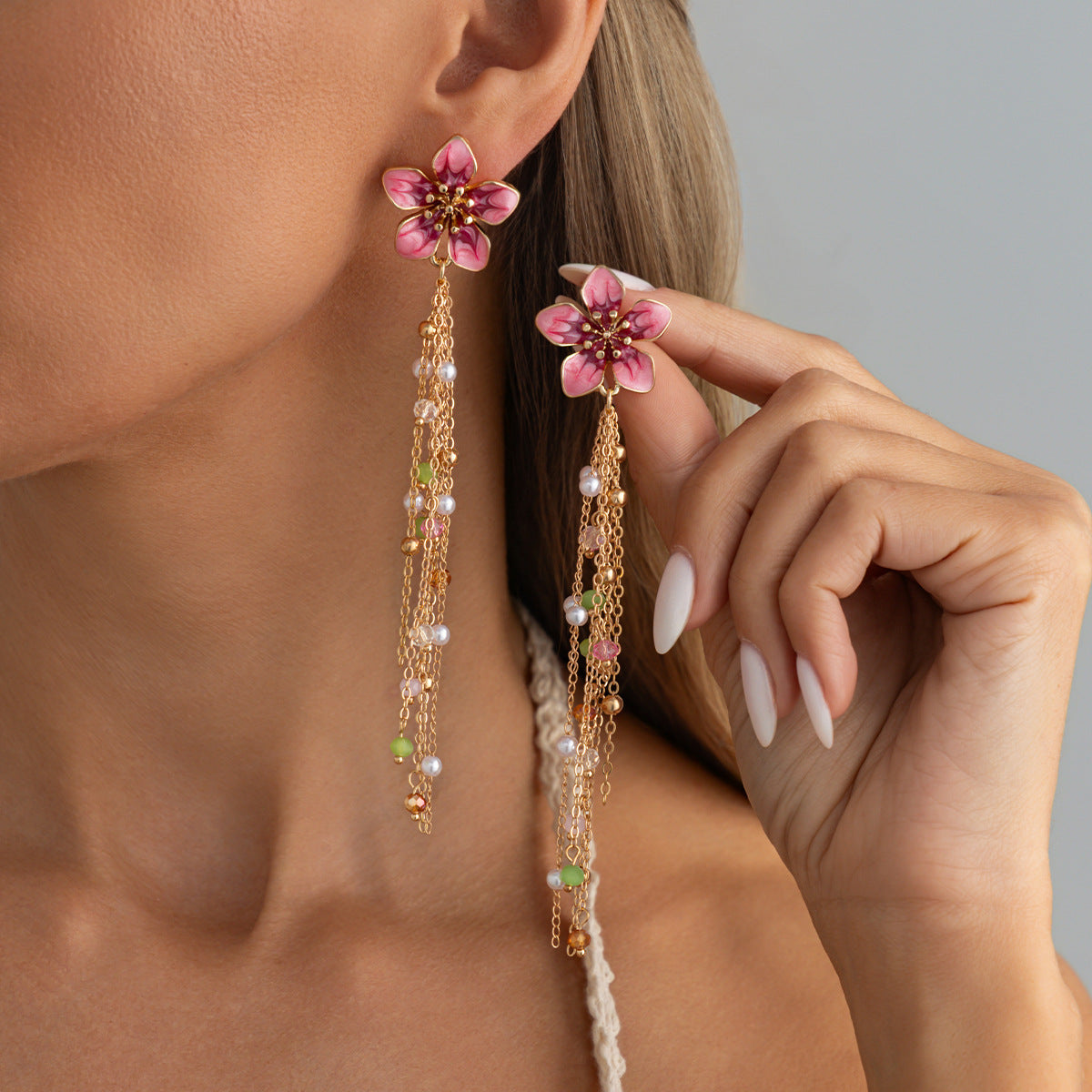 Crystal Fringe Earrings For Women By Planderful Vienna Verve Colorful Floral Pearl Drop Statement Jewelry