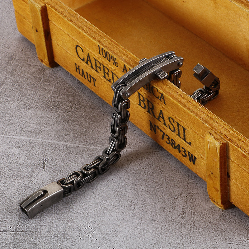 Vintage-Inspired Men's Bracelet with Curved Cross Design in Titanium Steel for the Modern Hipster