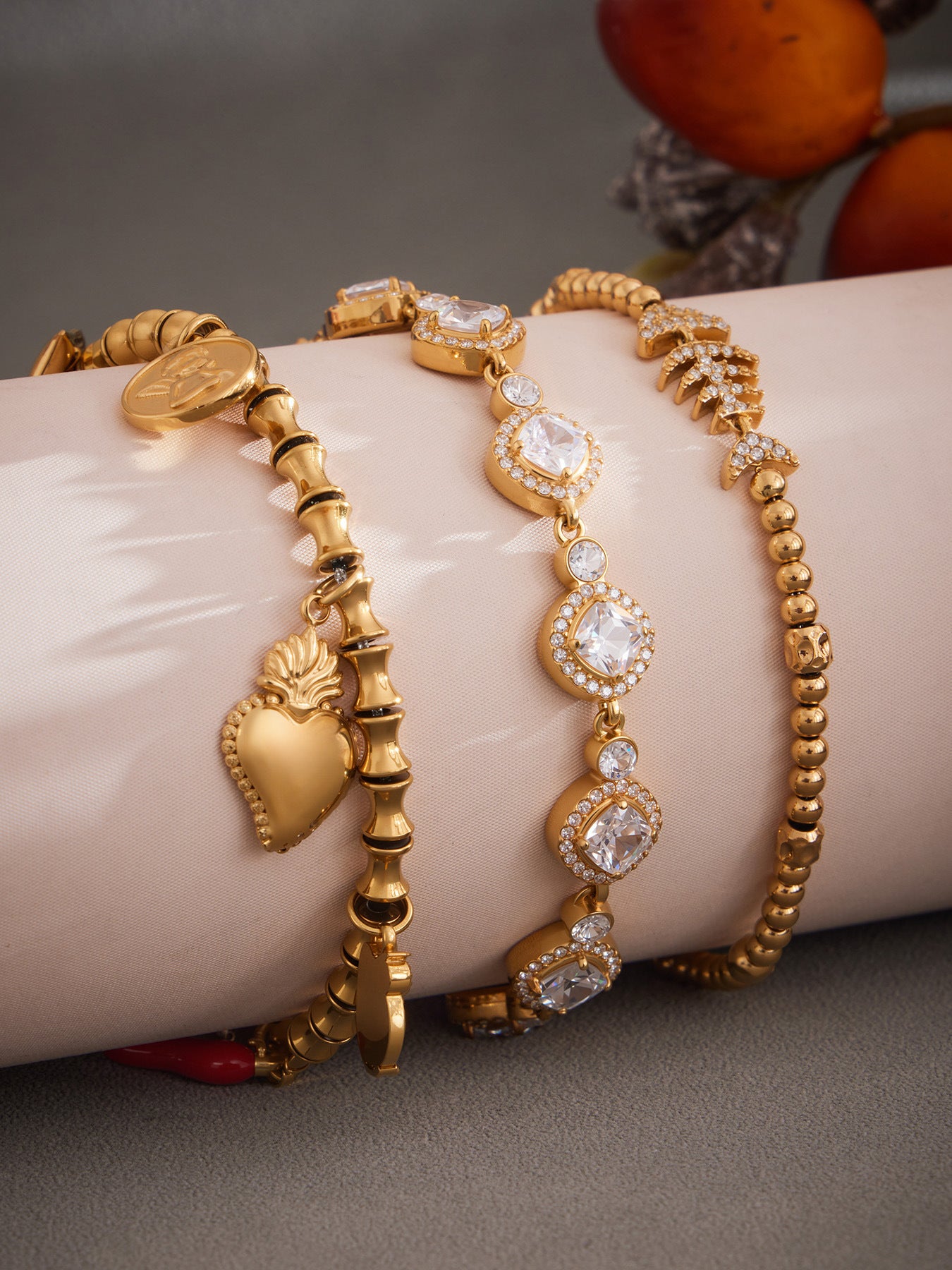 Planderful Zircon Fish Bone Bracelet 18K Gold Plated Ladies