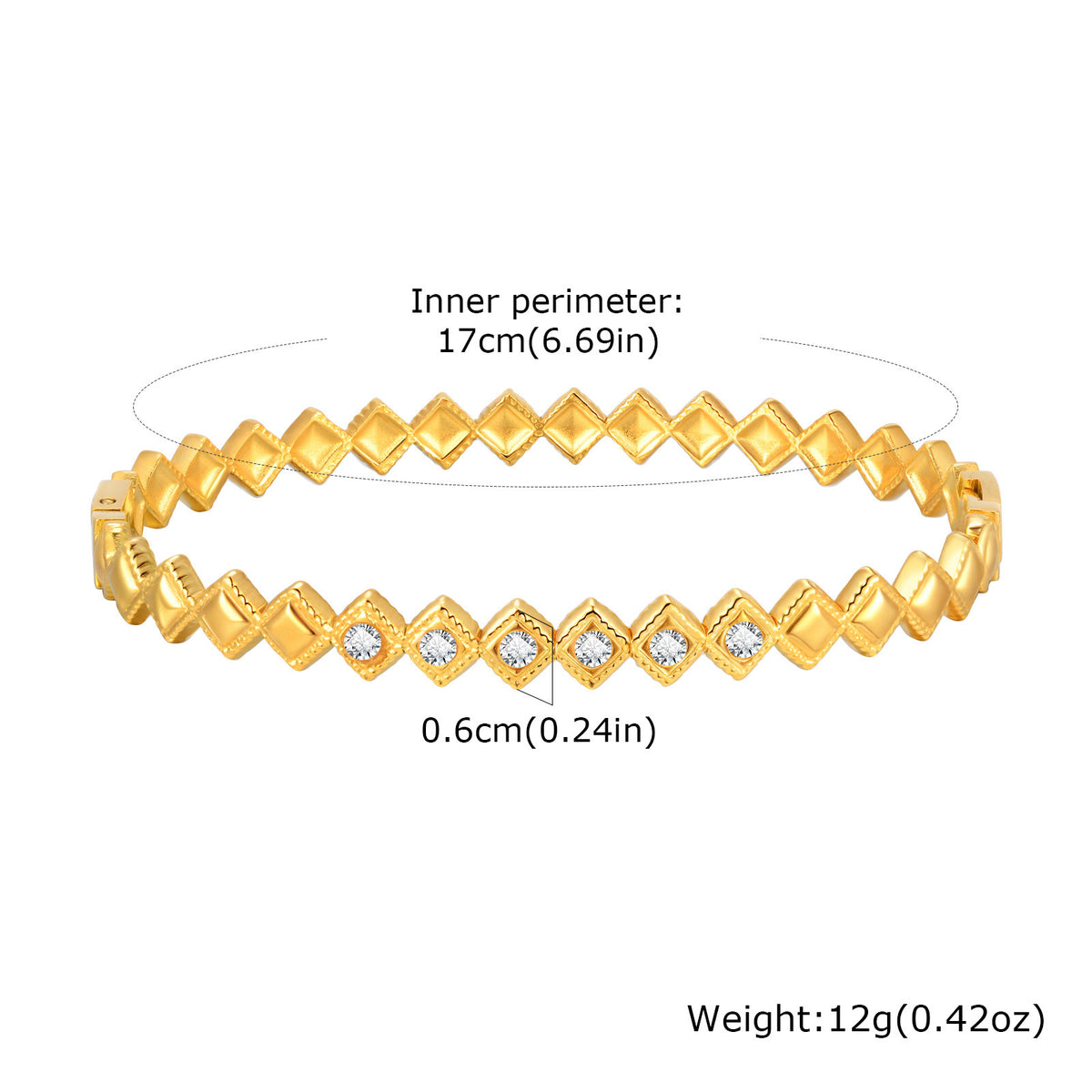 Zircon Geometric Gold-Plated Stainless Steel Bracelet for Women