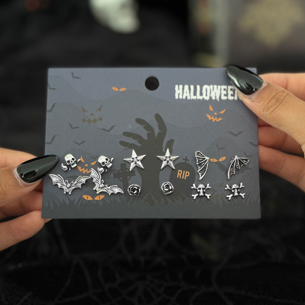 Planderful Gothic Halloween Earrings Set Spider Web Bat Blood Cross With Roses For Women Vienna Verve