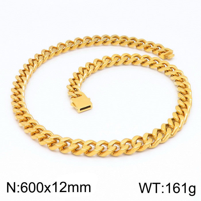 Stainless Steel Cuban Chain Bracelet, Rock Street Men's Vacuum Plated Four-Sided Grinding Square Necklace