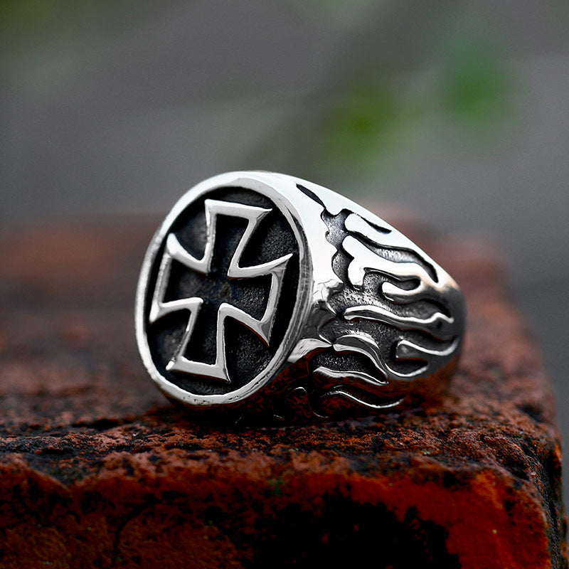 Retro-Inspired Titanium Steel Cross Ring for Men – Wholesale Jewelry