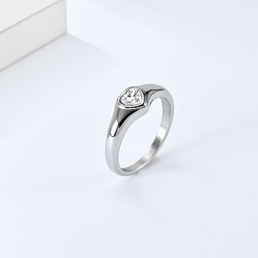 Planderful Zircon Heart Ring For Women Titanium Steel Jewelry Elegant Fashion Wedding Band