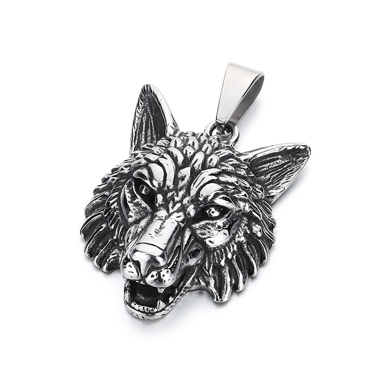 Animal, Punk Retro Viking Direwolf Head Stainless Steel Pendant For Men Necklace