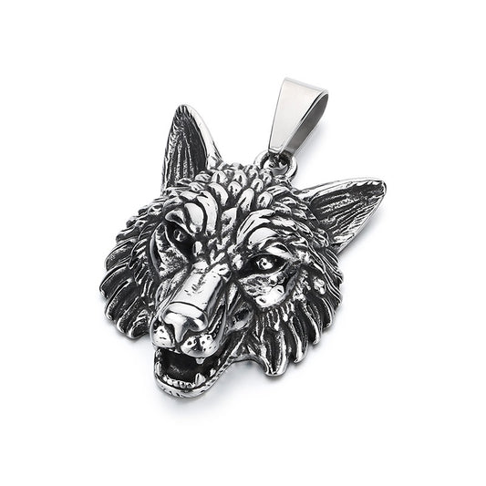 Animal, Punk Retro Viking Direwolf Head Stainless Steel Pendant For Men Necklace