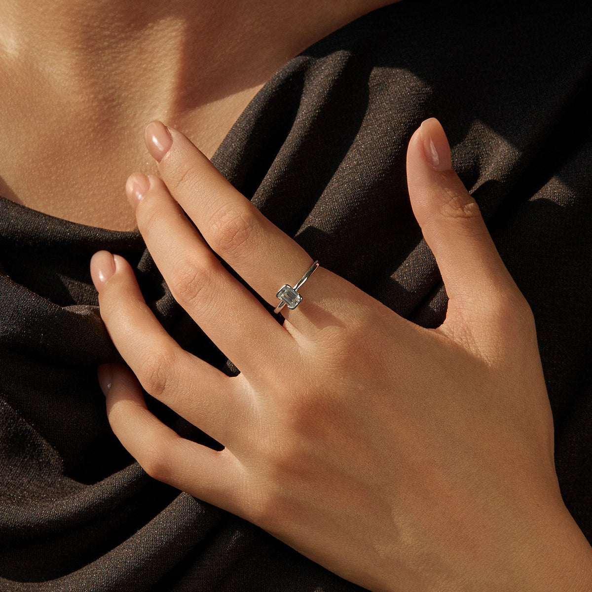 S925 Sterling Silver Emerald-Cut Moissanite Ring