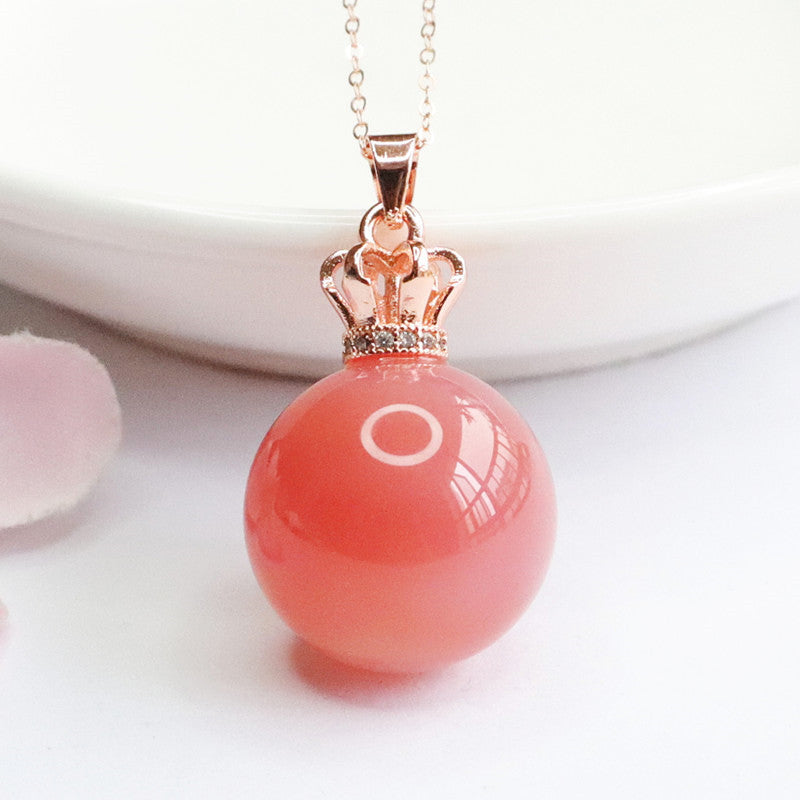 Rose Gold Crown Necklace Featuring a Natural Agate Ball Pendant