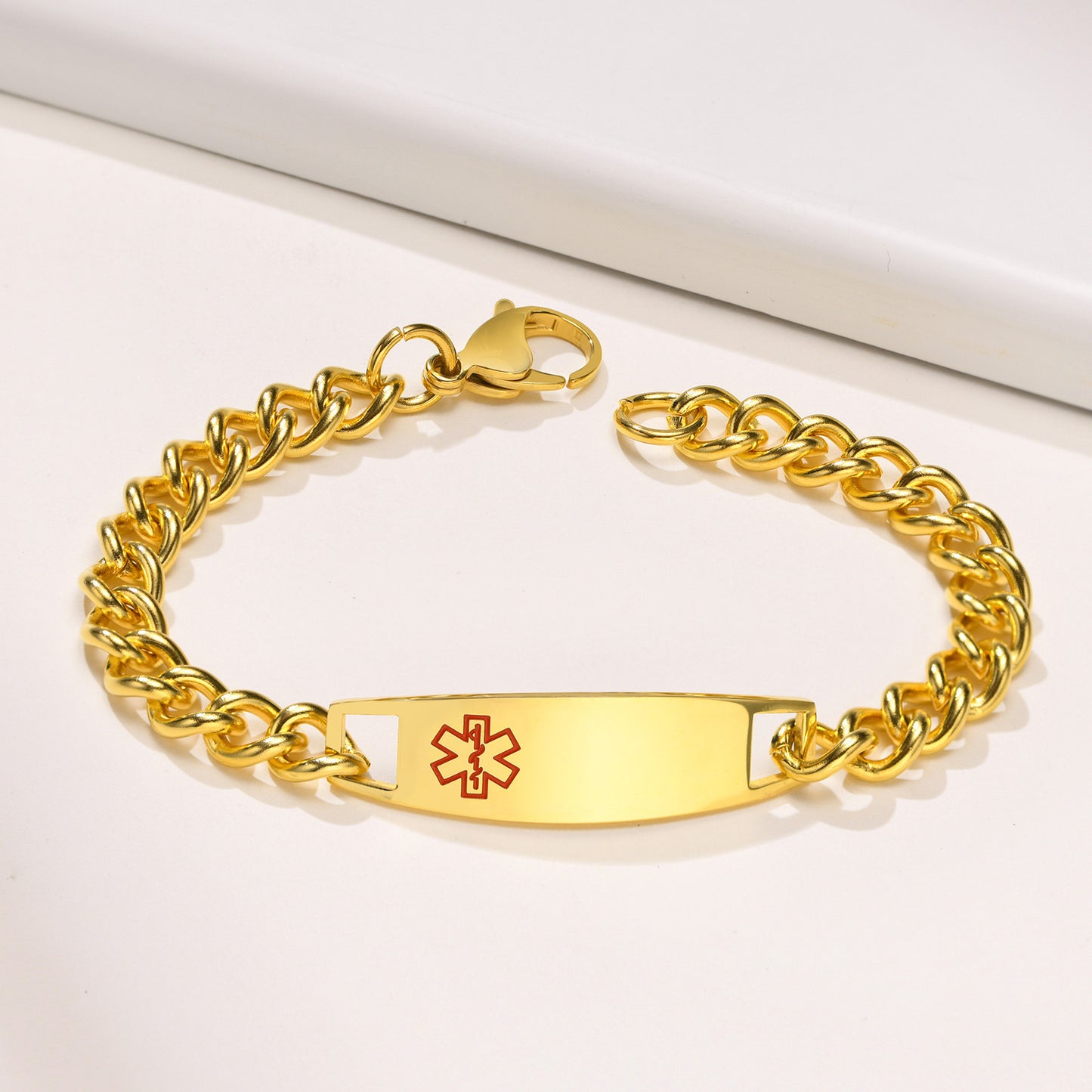 Foreign Trade European And American Jewelry 21.5CM Stainless Steel Medical Logo Curved Bracelet