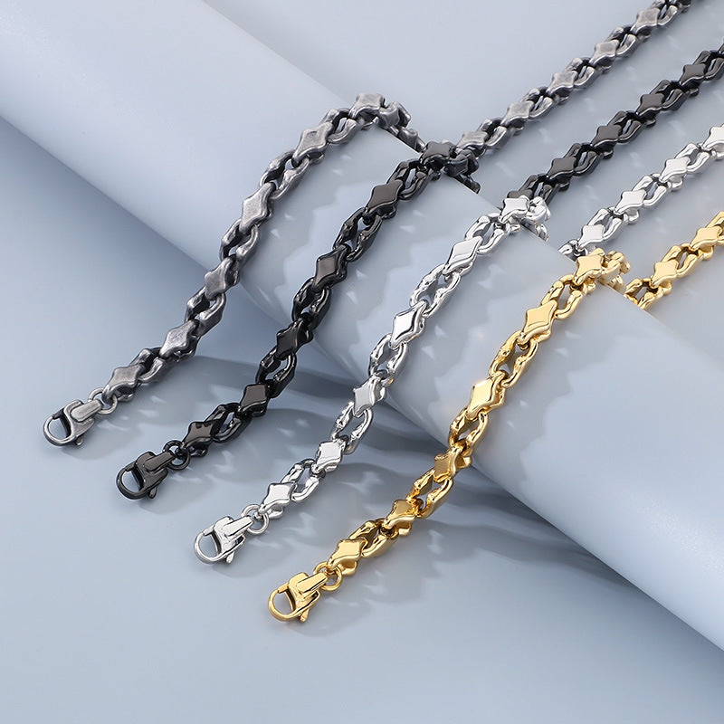 Hip Hop Quadrilateral Necklace Stainless Steel Rhombus Chain