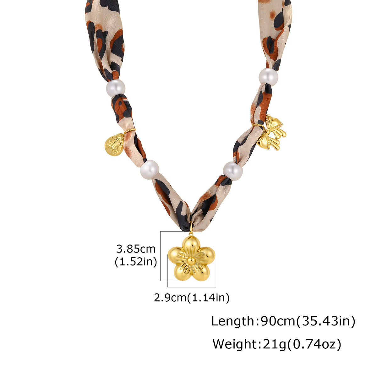 Maillard Leopard Print Silk Scarf Women's Stainless Steel Imitation Pearl Sunflower Design Necklace