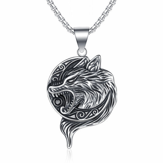 Stainless Steel Necklace - Vintage Viking Wolf Pendant