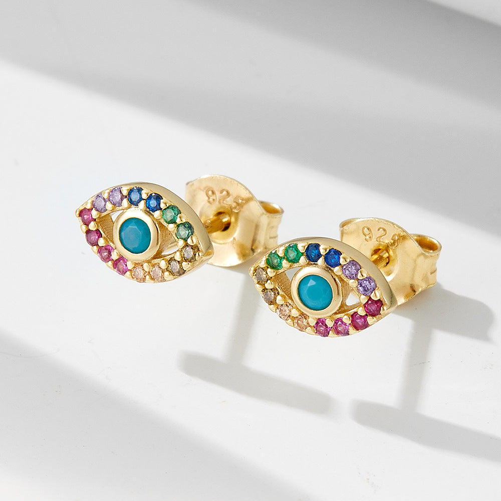 925 Sterling Silver Devil's Eye Earrings Micro-Inlaid Zircon Eye Stud
