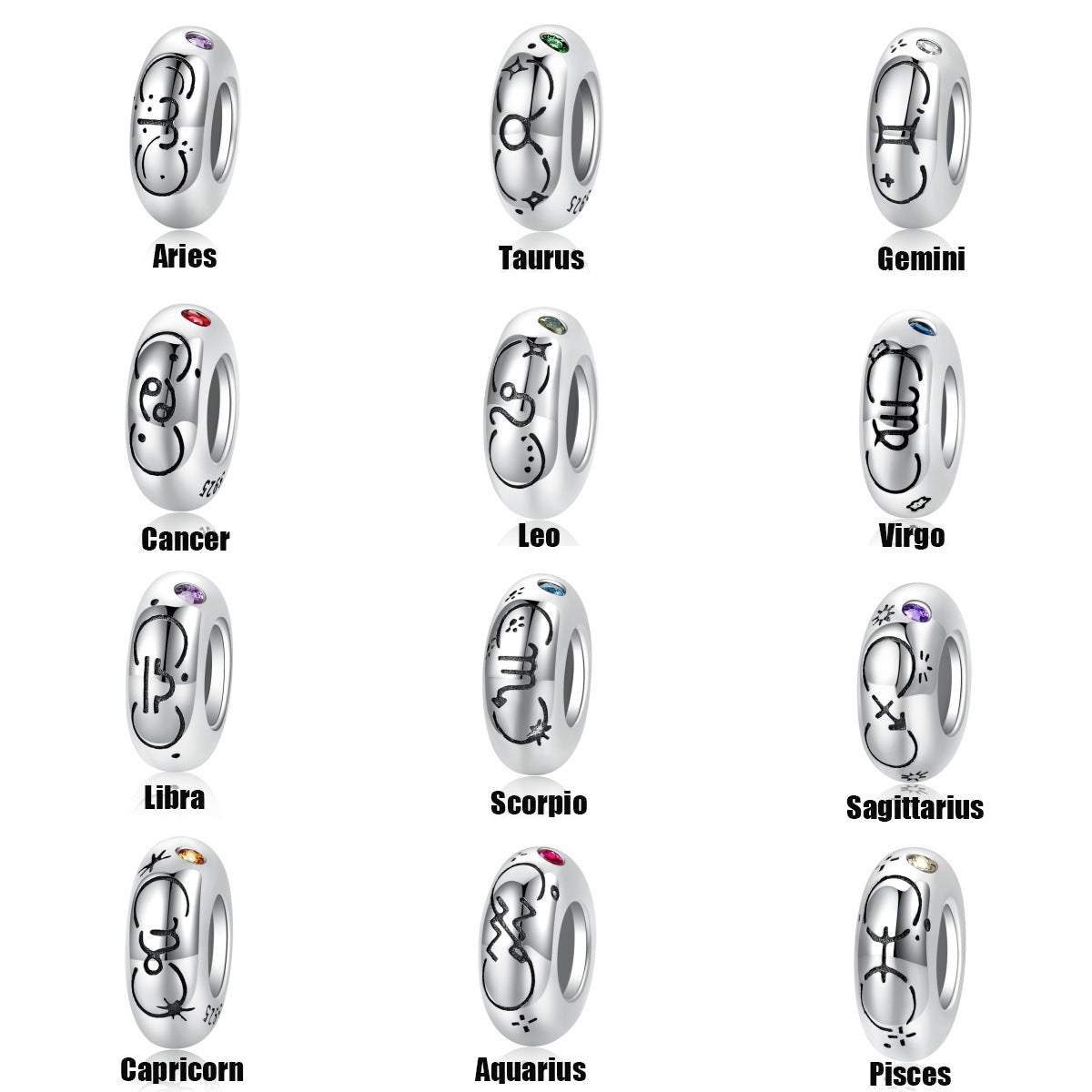 Planderful Jewelry Zodiac Spacer Bead Sterling Silver Zircon