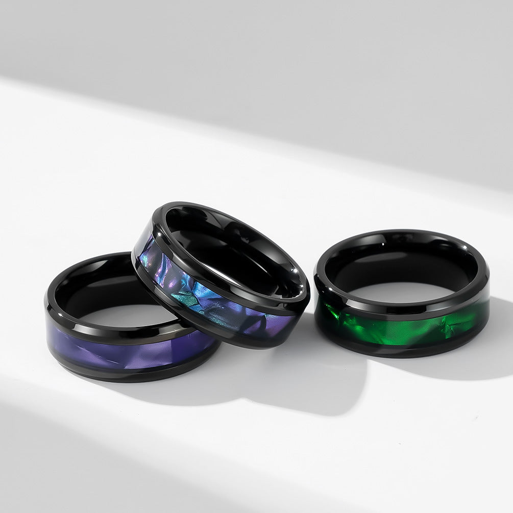 Men's Titanium Steel Black Ring with Purple Inlay Jewelry