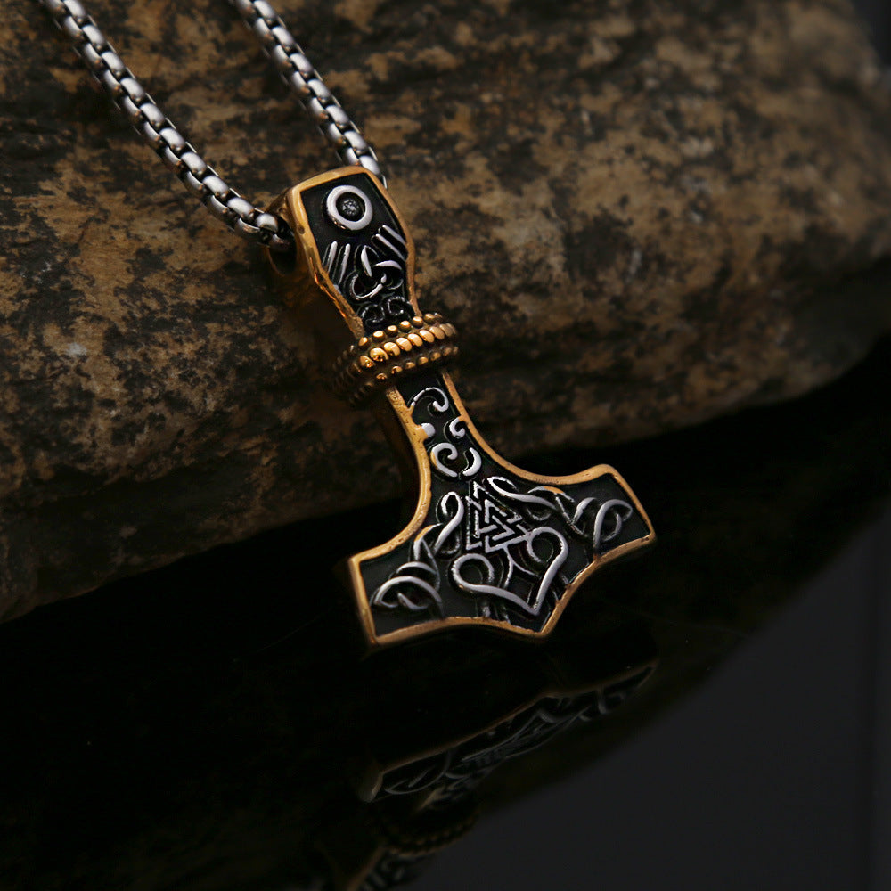Viking Raytheon Hammer Rune Pendant Titanium Steel Necklace