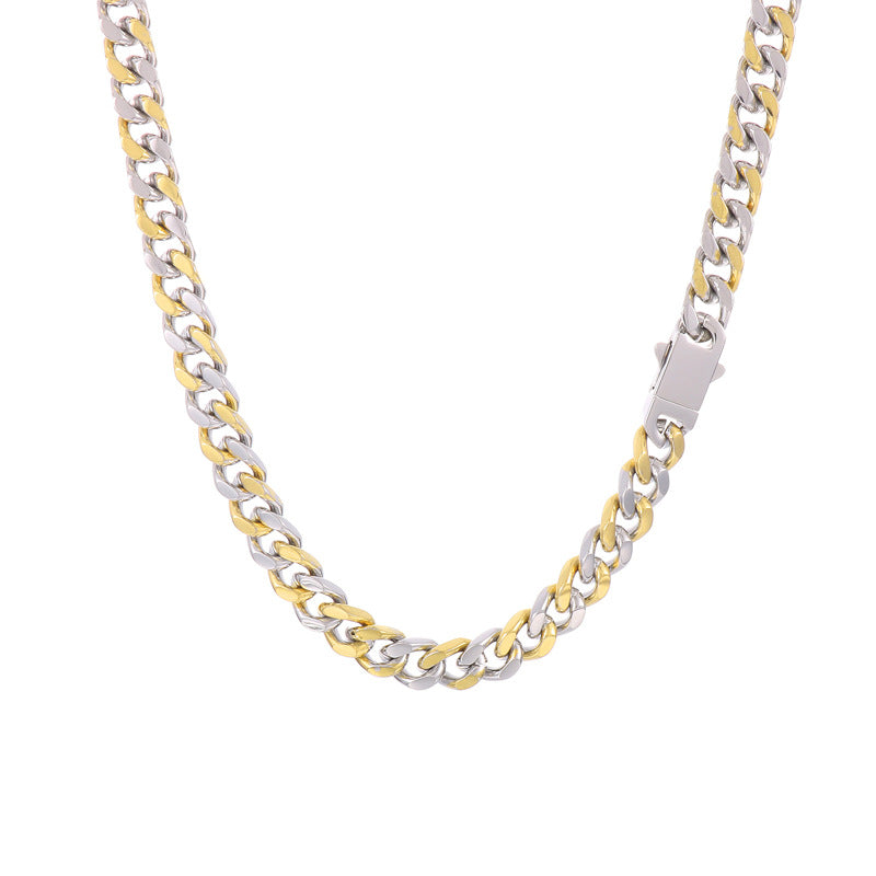 Stainless Steel Cuban Chain Bracelet, Rock Street Men's Vacuum Plated Four-Sided Grinding Square Necklace
