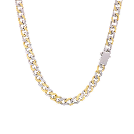 Stainless Steel Cuban Chain Bracelet, Rock Street Men's Vacuum Plated Four-Sided Grinding Square Necklace