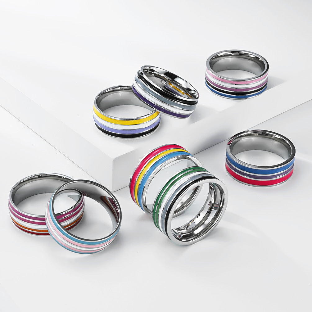 Steel Ring - Statement Rainbow Flag Ring