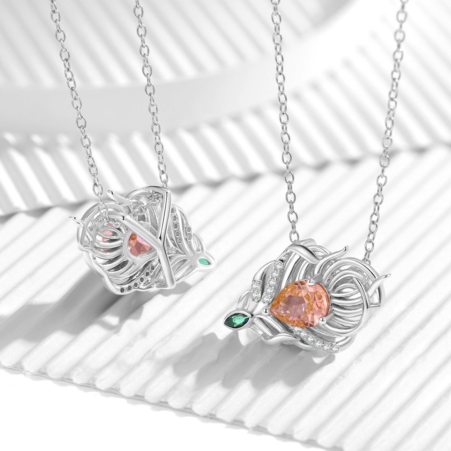 Planderful Everyday Genie – Creative Phoenix Feather Necklace S925 Sterling Silver Inlaid Orange Ice Flower Cut Zircon Niche Design Chain