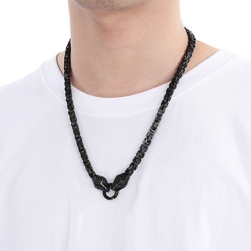 Planderful Men Stainless Steel Double Snakehead Necklace