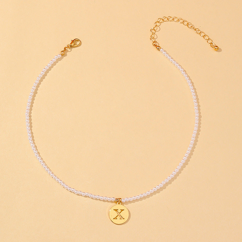 Elegant Hollow English Letter Pendant Necklace with Pearl Accents