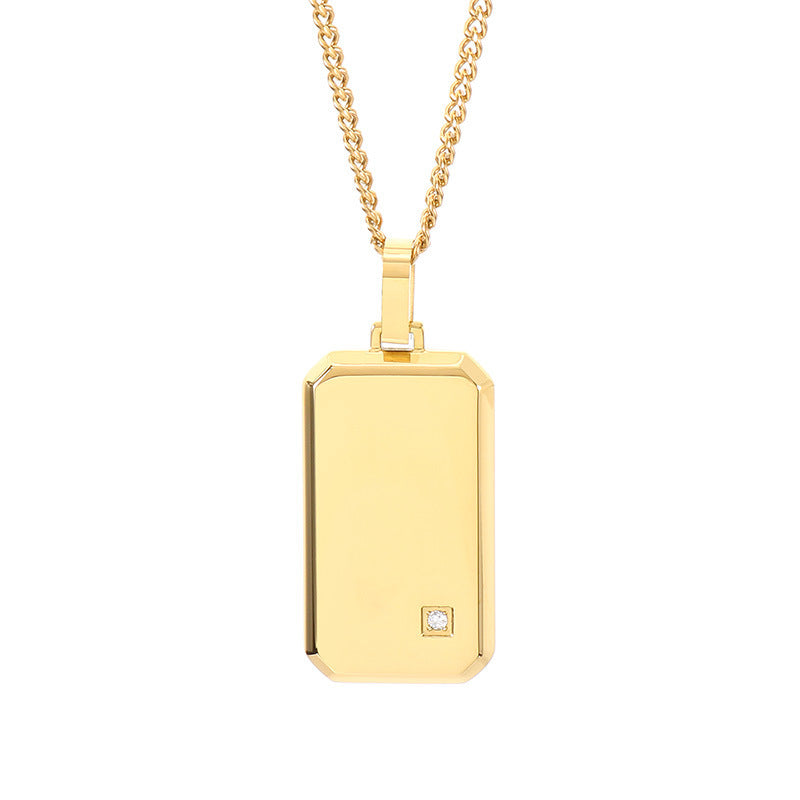 Minimalist Geometric Square Men's Zircon Necklace, Niche Stainless Steel Military Pendant