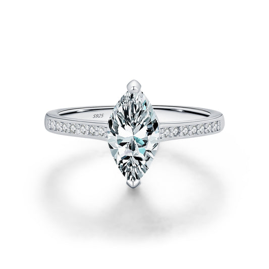 S925 Sterling Silver Marquise Moissanite Statement Ring
