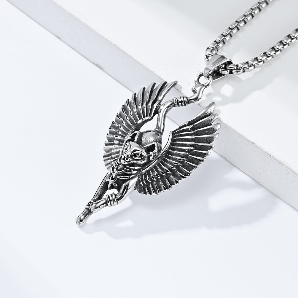 Amazon Ancient Egyptian Cat God Titanium Steel Necklace for Men