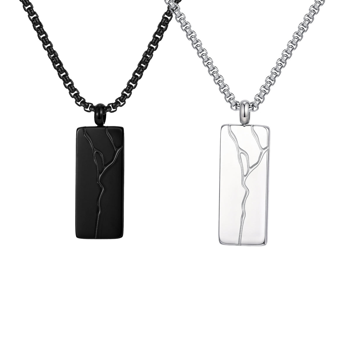 Branch-Line Rectangular Pendant Necklace — Black or Silver