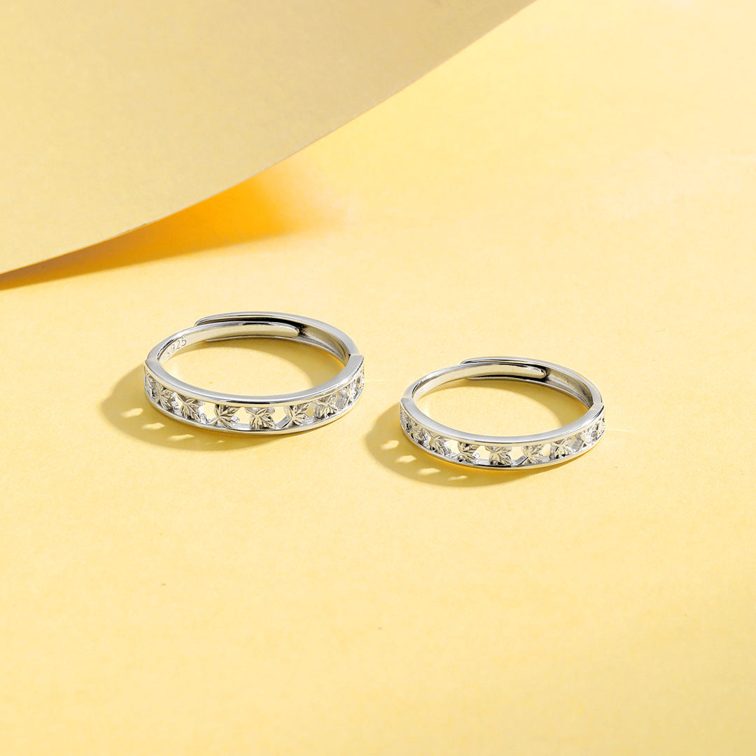 Planderful Everyday Genie S925 Sterling Silver Maple Leaf Couple Ring Women's National Style Simple Personality Niche Design Valentine's Day Gifts for Men and Women