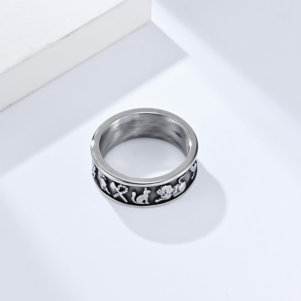 Titanium Steel Men's Ring with Ancient Egyptian Anka Symbol