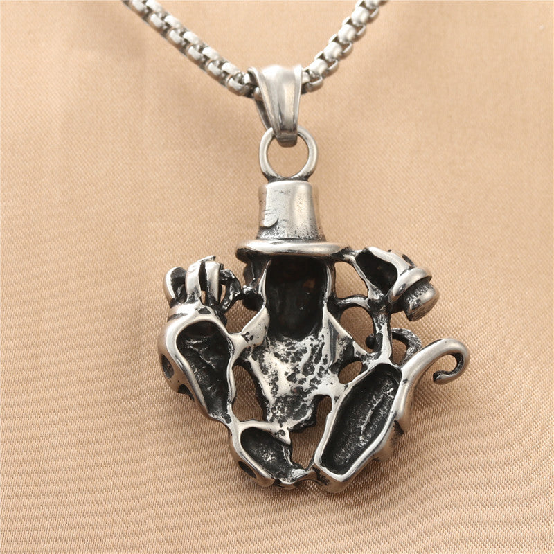 Customizable Titanium Steel Skull Pendant Necklace - Retro Punk Clown Design for Men